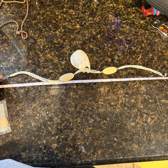 White Beaded Necklace Large Mother of Pearl Shell Pendant & Oval Accents - Picture 7 of 7